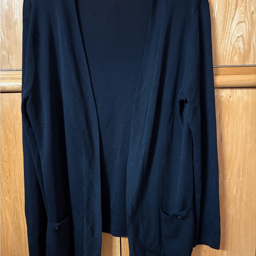 Women’s Anne Klein Black Open Front Knot Cardigan with Pockets
